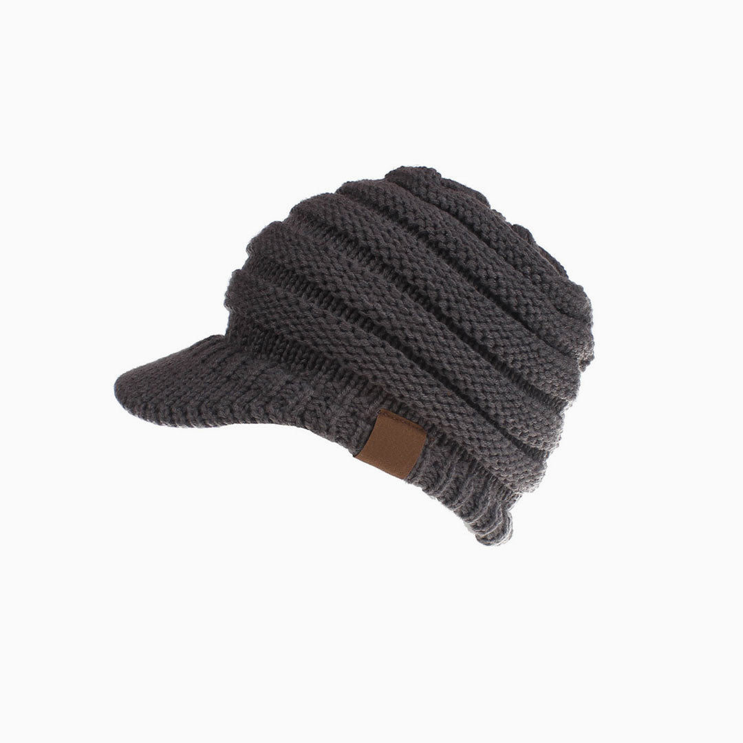 Cozy Me Up Ribbed Knit Ponytail Winter Newsboy Hat