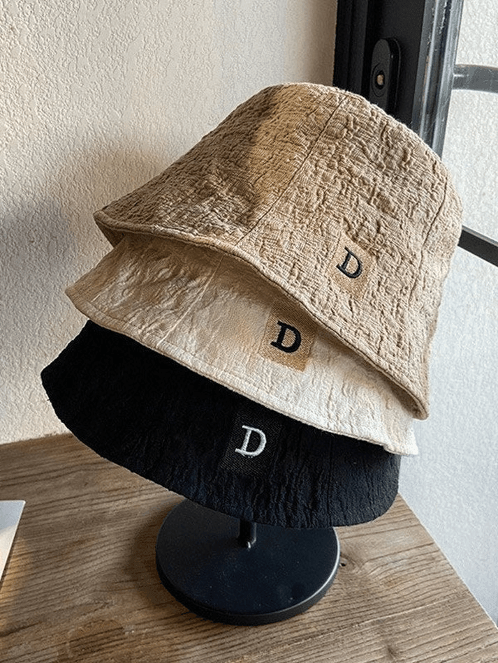 Ruched Letter Embroidery Bucket Hat