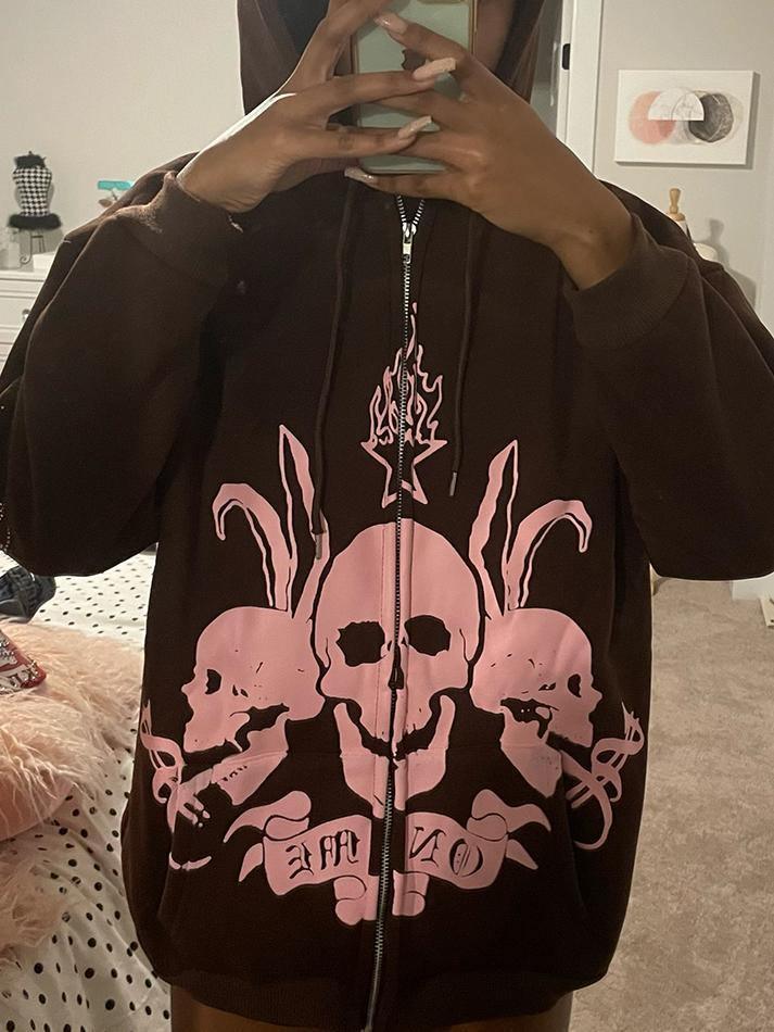 Skeleton Graphic Zip-Up Hoodie