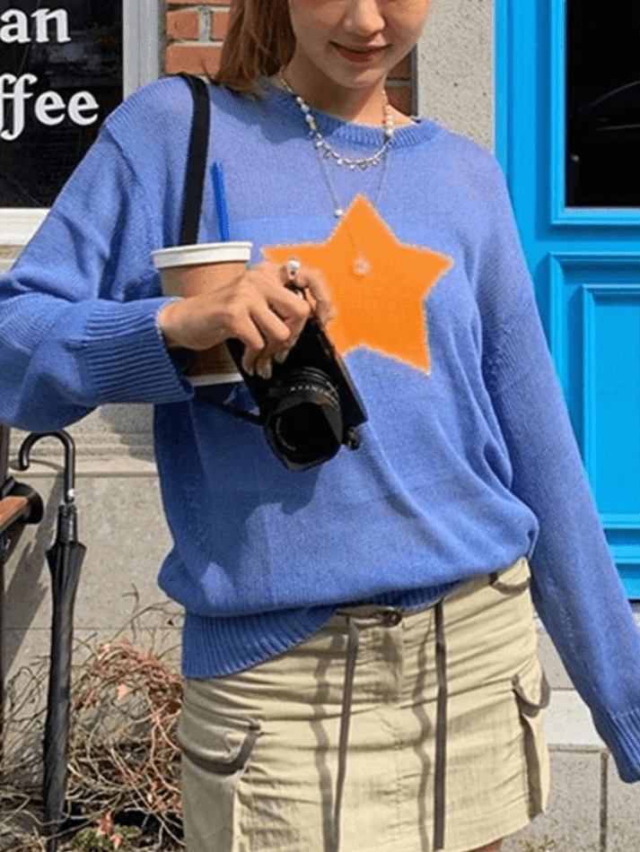 Star Pattern Semi Sheer Knit Top
