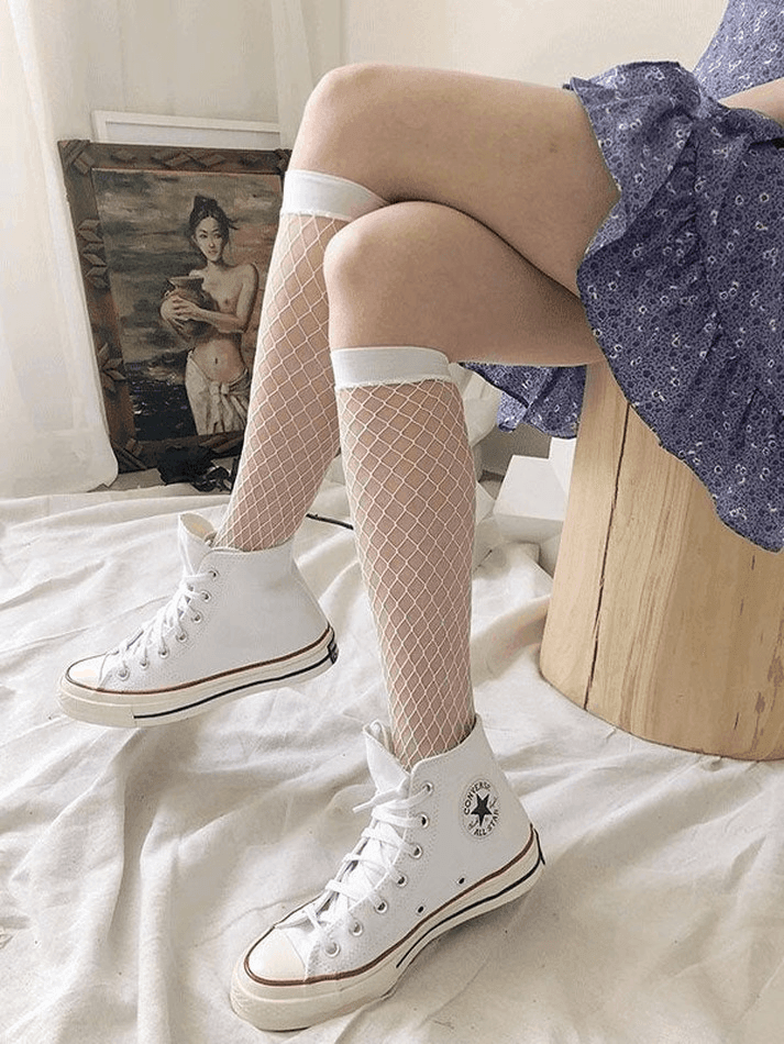 Stretch Fishnet Crew Socks