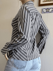 Striped Long Sleeve Button Blouse