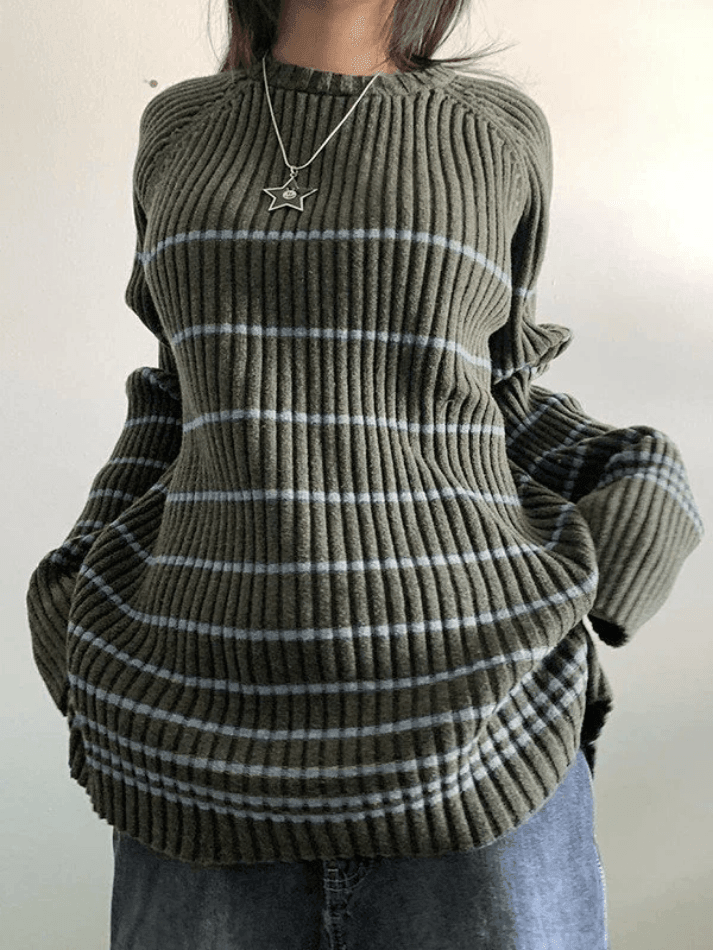 Striped Ribbed Pullover Knit Sweater