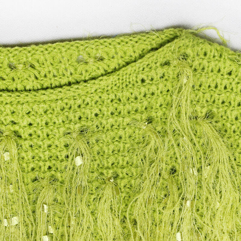 Stylish Crochet Knit Fur Fringe Long Sleeve Cropped Sweater - Green