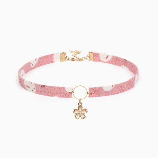 Ethnic Style Floral Pendant Choker Necklace - Pink