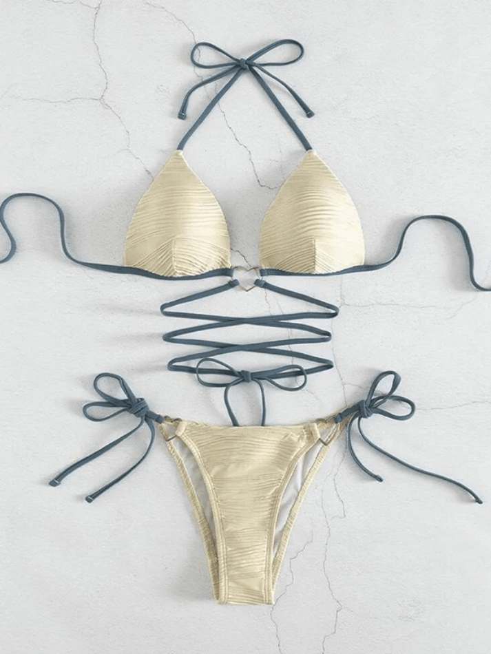 Textured Lace Up Bikini Set