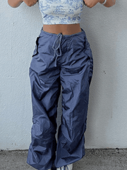 Tie Strap Baggy Parachute Cargo Pants