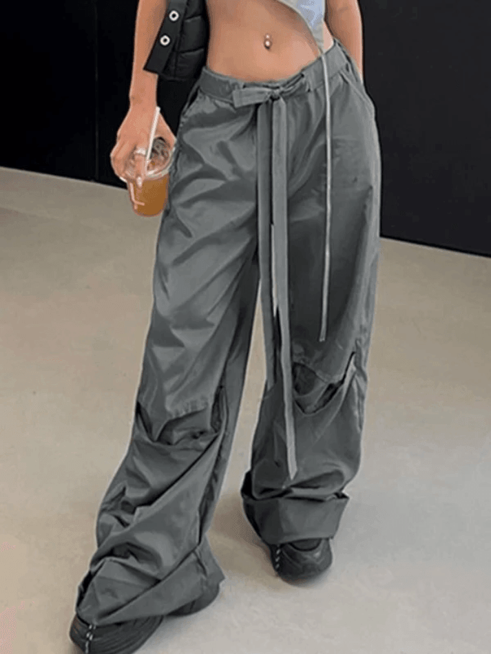 Tie Strap Parachute Cargo Pants