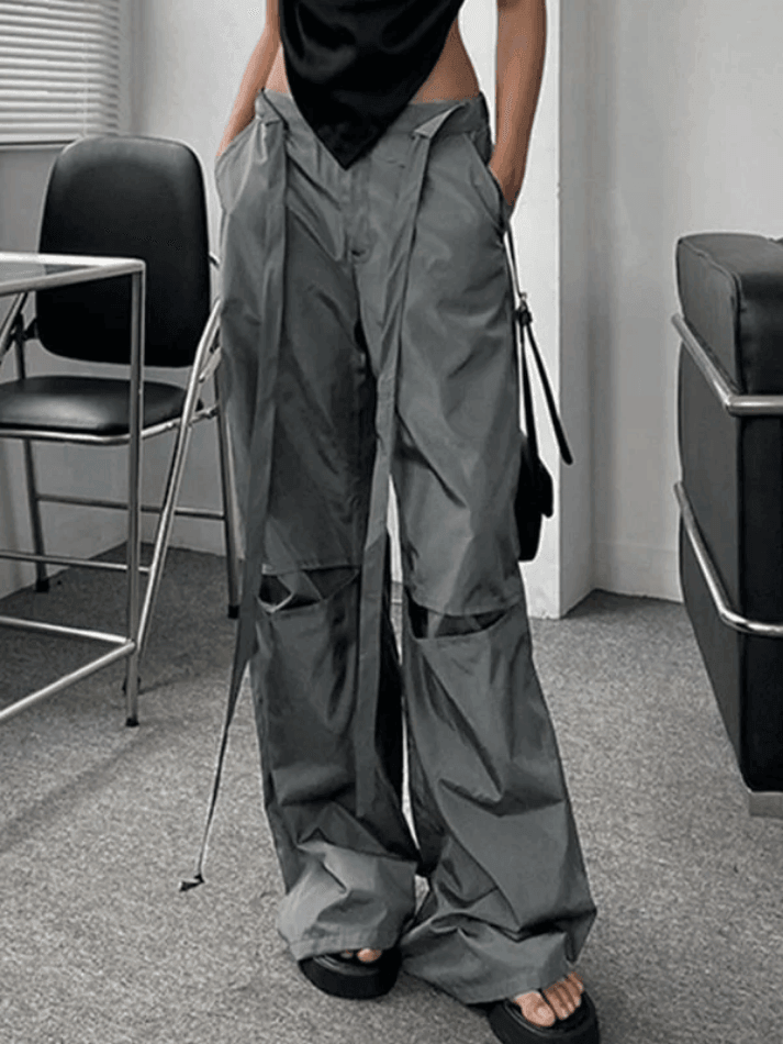 Tie Strap Parachute Cargo Pants