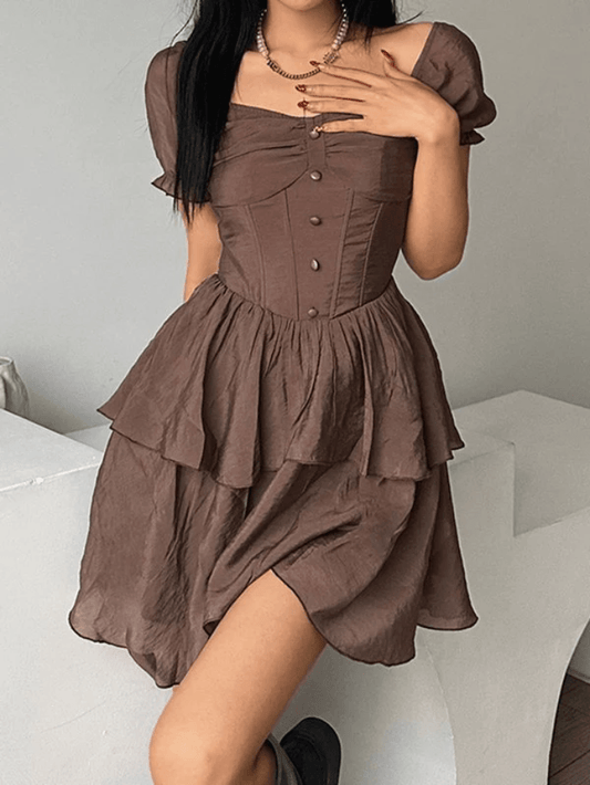 Tiered Puff Sleeve Corset Mini Dress