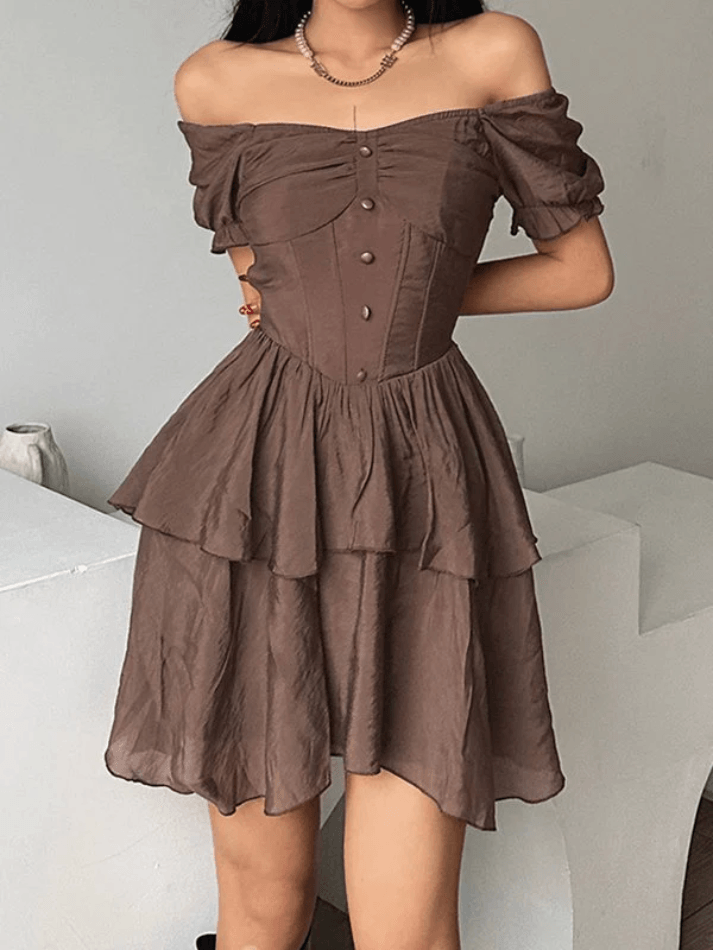 Tiered Puff Sleeve Corset Mini Dress