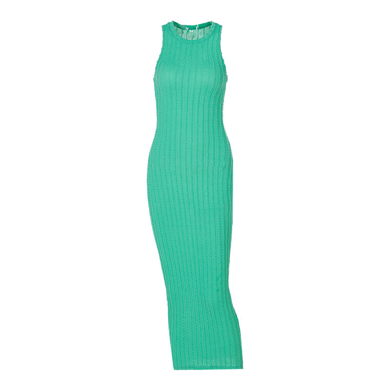 Sleeveless Round Neck Cable Knit Midi Dress - Green