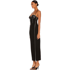 Unique Halter Zip Side Panel Cocktail Midi Dress - Black