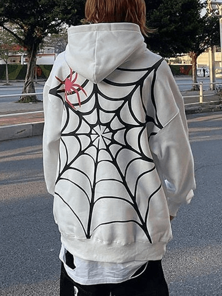 Unisex Loose Fit Spiderweb Graphic Hoodie