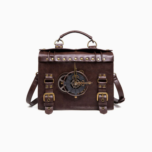 Time Fly Back Clock Trim Crossbody Messager Bag - Coffee