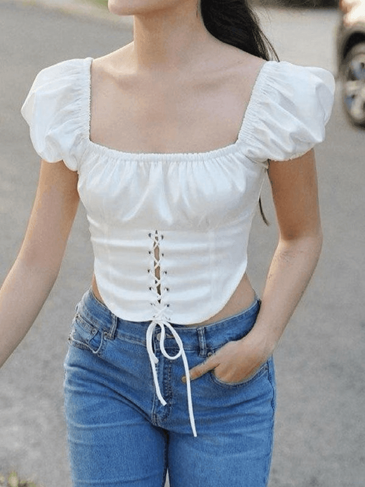 Vintage Puff Sleeve Corset Top