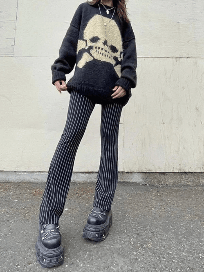 Vintage Skull Jacquard Pullover Sweater