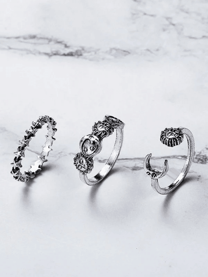 Vintage Sun Moon Star Ring Set