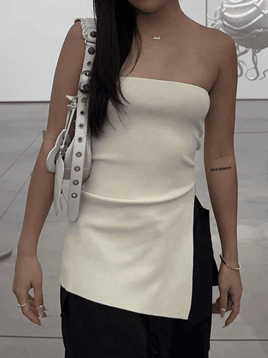 White Split Bandeau Top