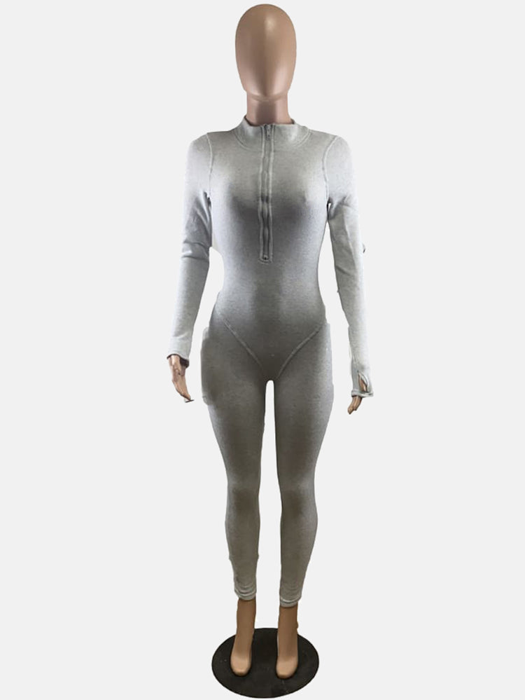 Zipper Collar Skinny Jumpsuits