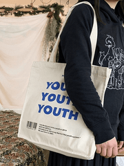 Youth Letter Graphic Canvas Shopper Bag