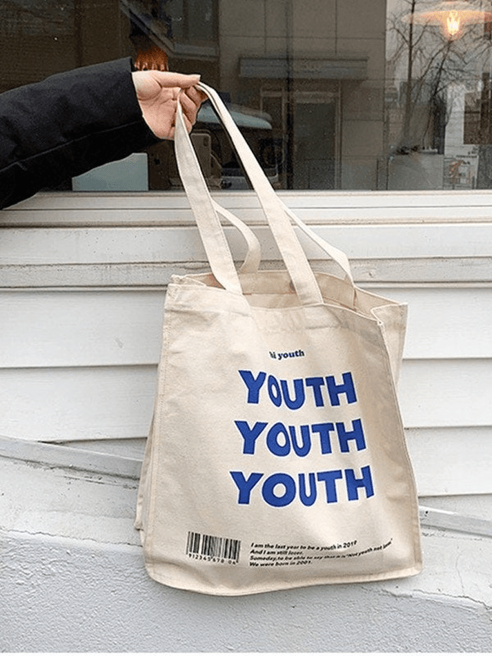 Youth Letter Graphic Canvas Shopper Bag